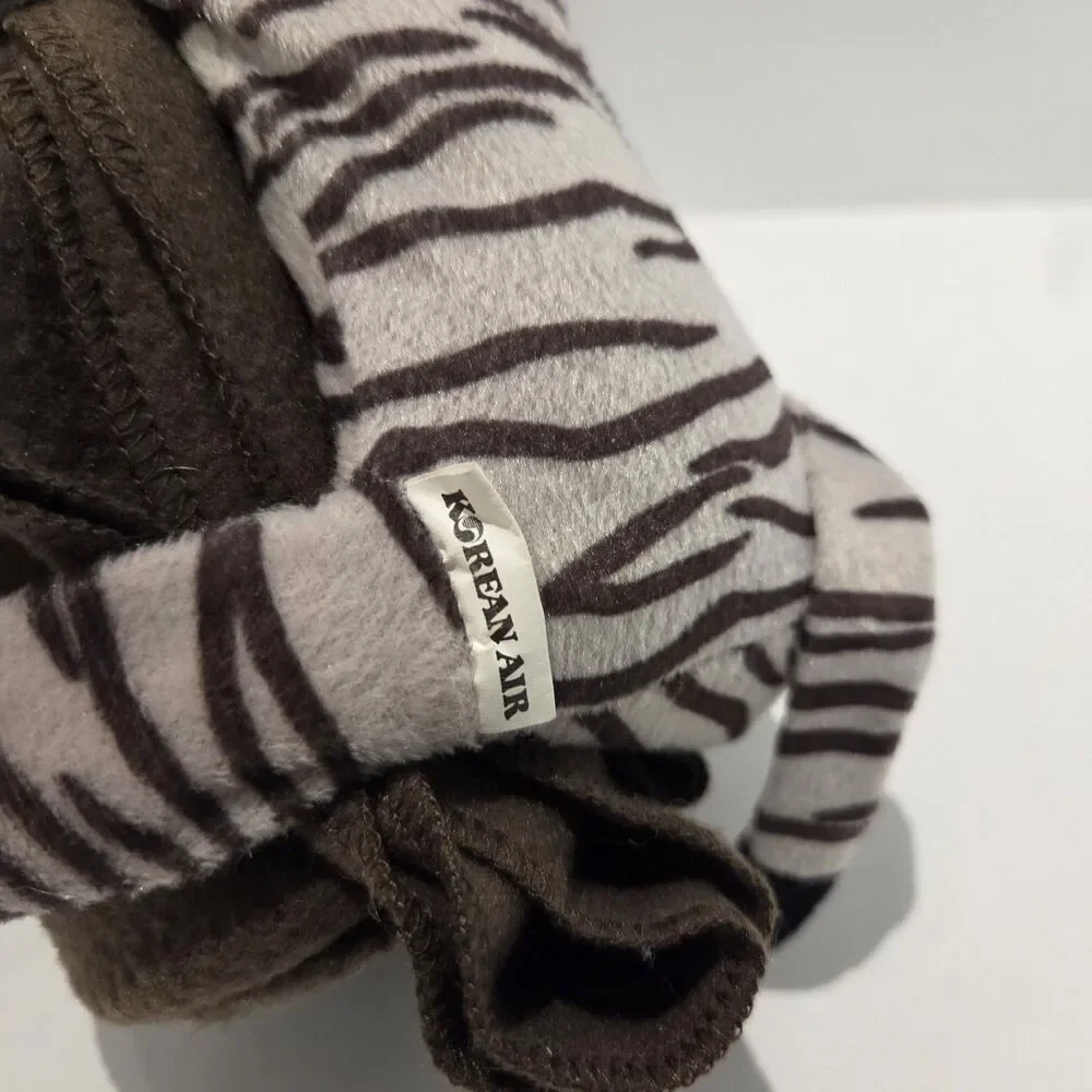 Korean Air Plush Grey Tiger Stuffed Animal With Brown Blanket